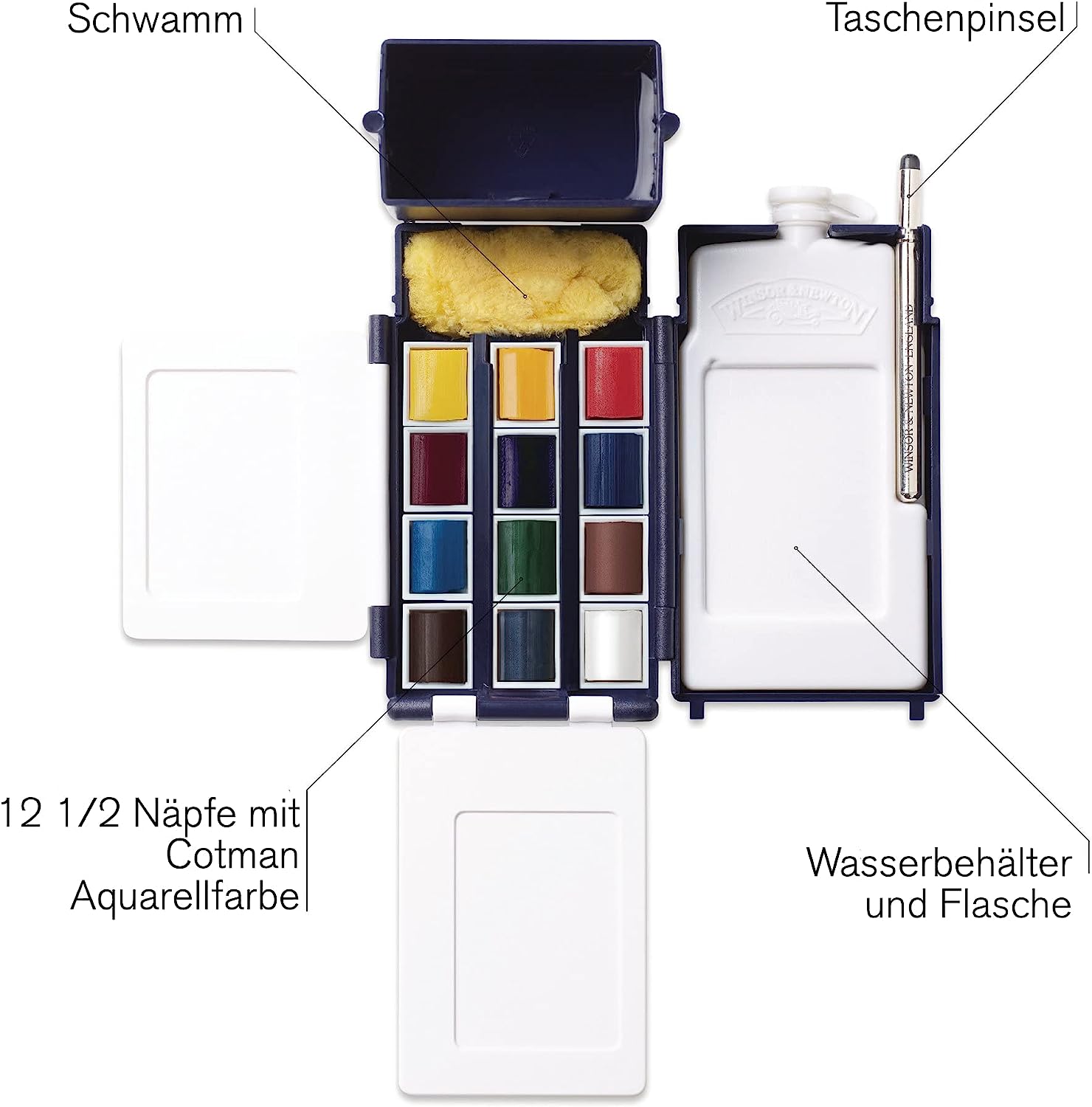 Winsor & Newton 390639 Cotman Water Colour Paint Field Box Set, 14 Piece Set, Half Pans - Image 7